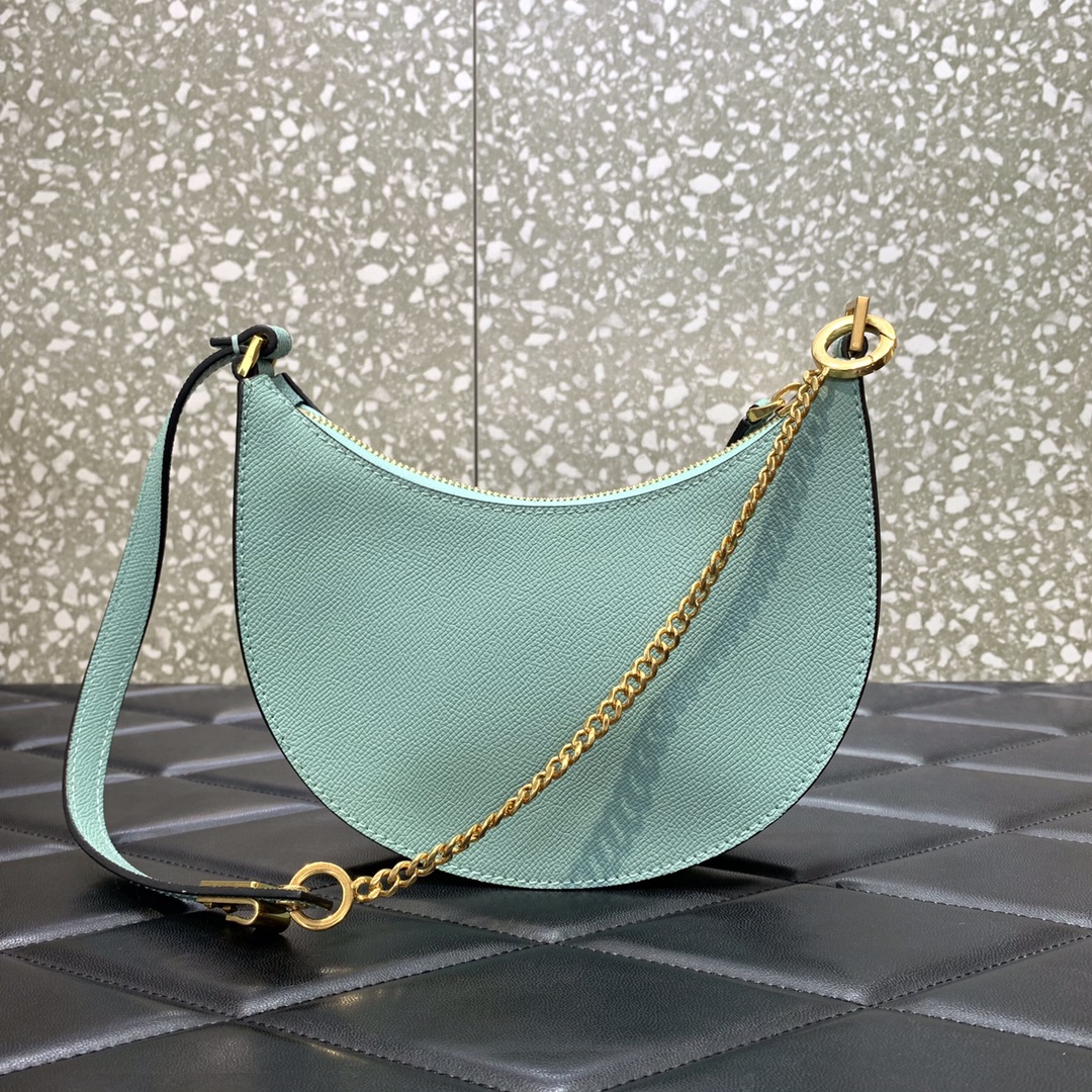 Valentino Garavani VLogo Signature Hobo Bag in Sky Blue Grainy Calfskin Leather 